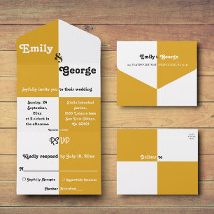 Elegant Black And Gold Chic Modern Simple Wedding All In One Invitation