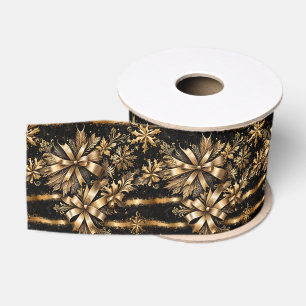 Elegant Black and Gold Christmas Bows Grosgrain Ribbon