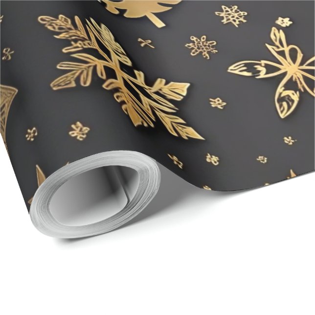 Elegant Black and Gold Christmas Gift  Wrapping Paper (Roll Corner)