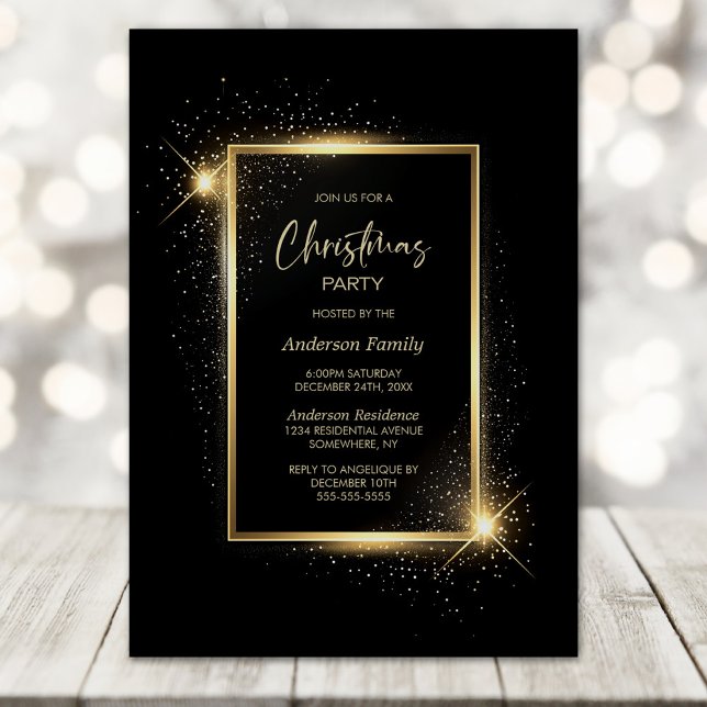 Elegant Black and Gold Christmas Party Invitation (Creator Uploaded)