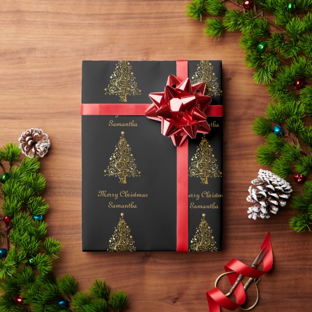 Elegant Black And Gold Christmas Tree  Wrapping Paper (Holiday Gift)