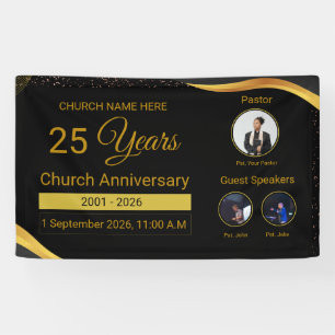 Elegant Black and Gold Church Anniversary Banner