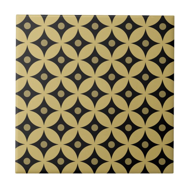 Elegant Black and Gold Circle Polka Dots Pattern Tile (Front)