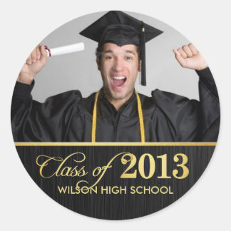 Elegant black and gold Class of 2013 Graduation Classic Round Sticker