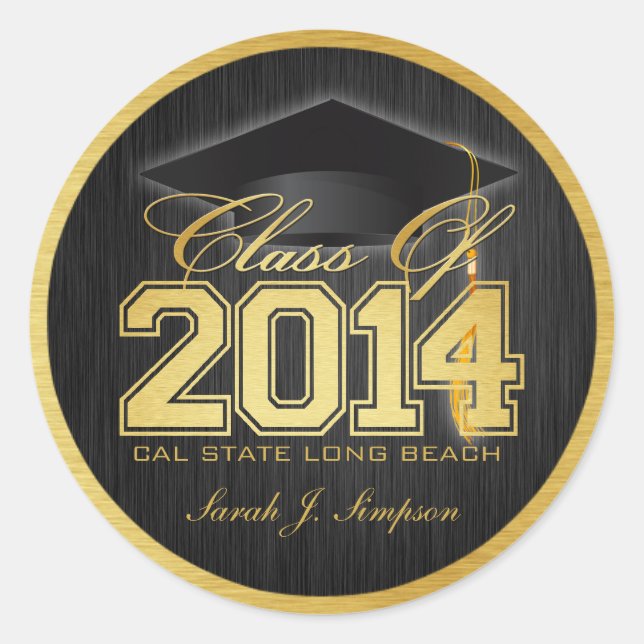 Elegant Black and Gold Class of 2014 Classic Round Sticker (Front)