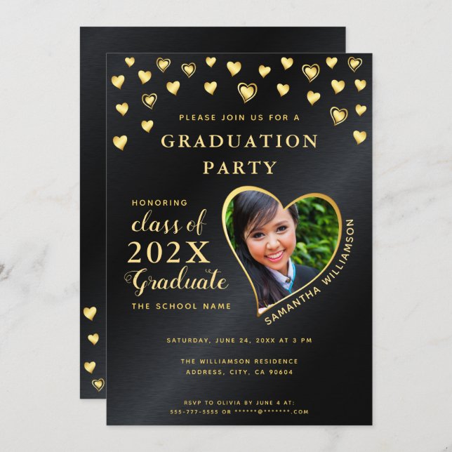 Elegant Black and Gold Class of 2025 Graduation Invitation (Front/Back)