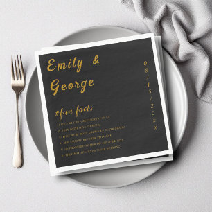 Elegant Black And Gold Classy Fun Facts Wedding Napkin