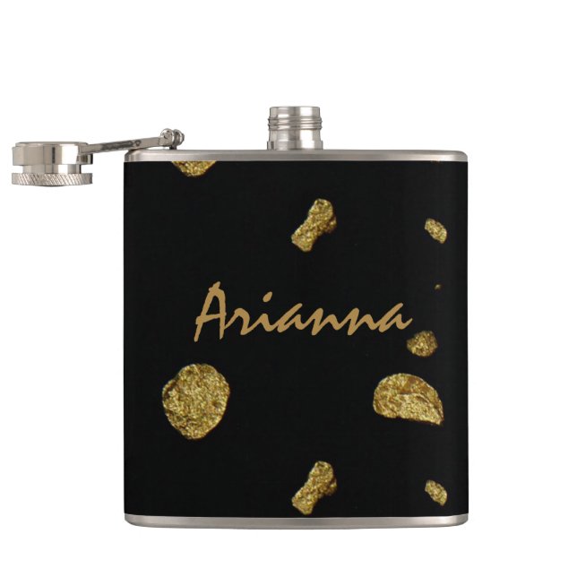 Elegant Black and Gold Coins  Hip Flask (Opened)