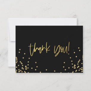 Elegant Black and Gold Confetti Thank You Card