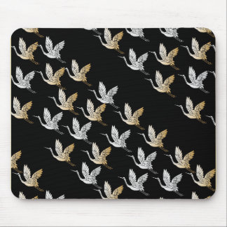 Elegant Black and Gold Crane Japanese Art Mouse Pad