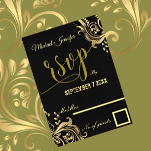 Elegant Black And Gold Custom Design Wedding  RSVP Card