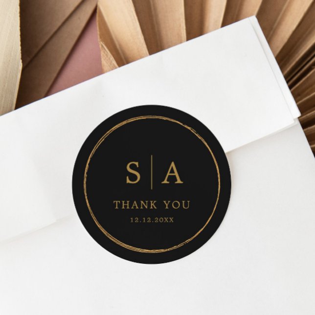 Elegant Black and Gold Custom Thank You Classic Round Sticker (Creator Uploaded)