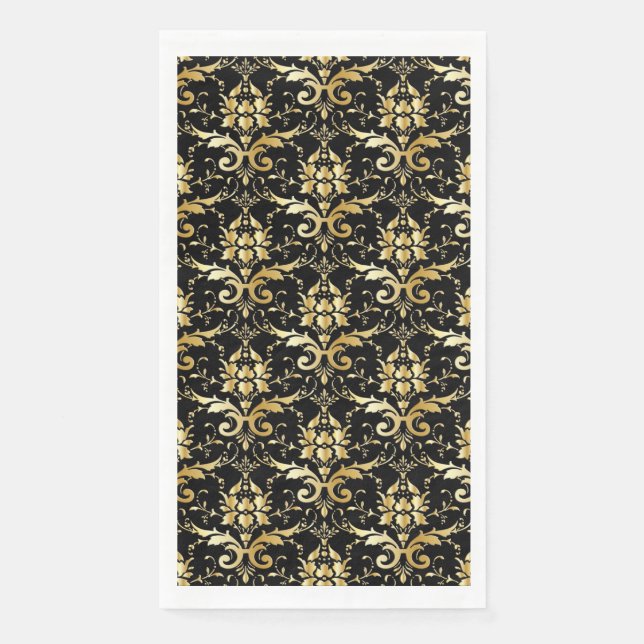 Elegant black and gold damask napkin (Front)