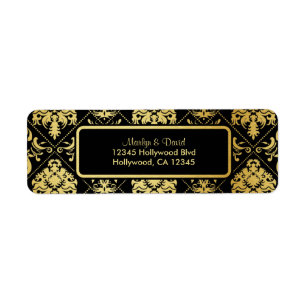 Elegant Black and Gold Damask Return Address Label