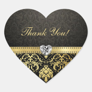 Elegant Black and Gold Damask Thank You Stickers
