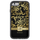 Elegant Black and Gold Damask with Monogram