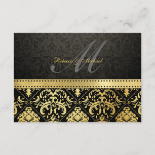 Elegant Black and Gold Damask with Monogram RSVP