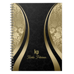 Elegant Black And Gold Damasks Dynamic Stripe Notebook