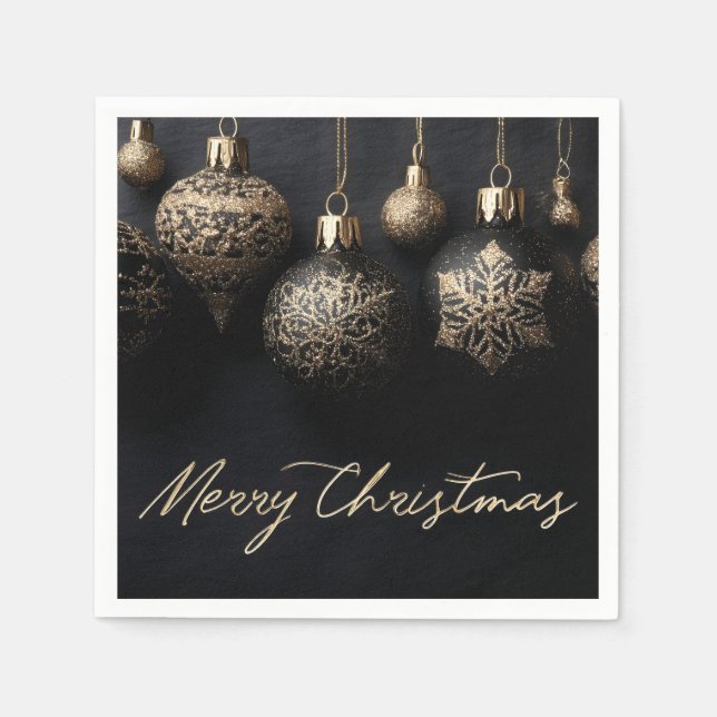 Elegant Black and Gold Design Christmas Ornaments  Napkin (Front)