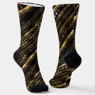 Elegant Black And Gold Diagonal Striped   Socks