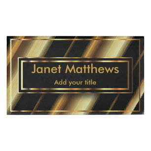 Elegant Black and Gold Diagonal Stripes Name Tag