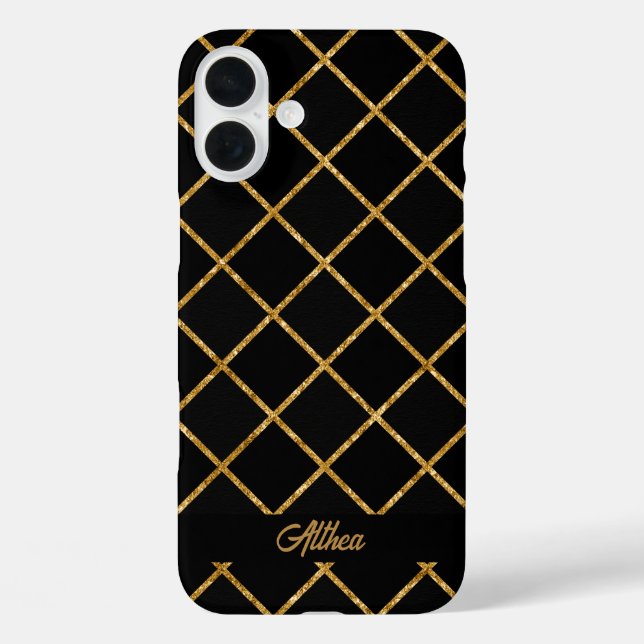 Elegant  Black and Gold Diamond Personalised Name  Case-Mate iPhone Case (Back)