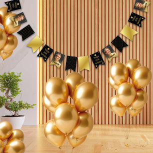 Elegant Black And Gold Dotted Photo Birthday Party Bunting