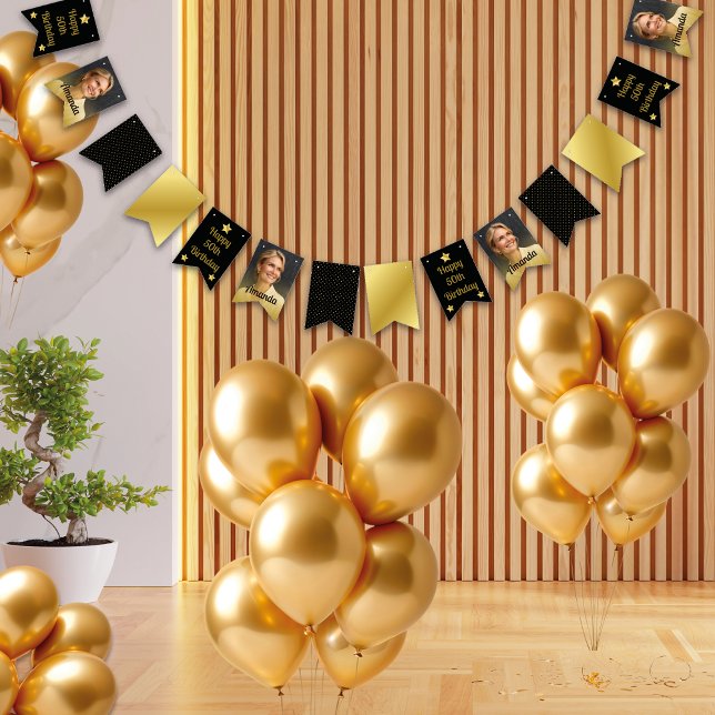 Elegant Black And Gold Dotted Photo Birthday Party Bunting (Creator Uploaded)