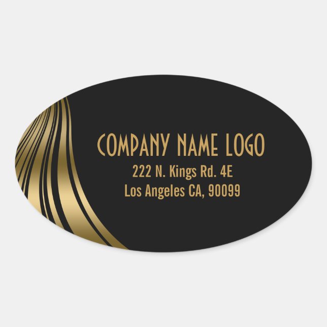 Elegant Black And Gold Dynamic Stripes Oval Sticker (Front)