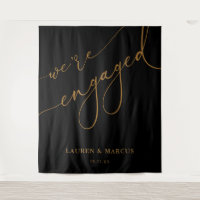 Elegant Black And Gold Engagement Party Backdrop 