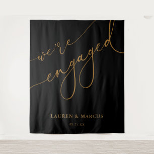 Elegant Black And Gold Engagement Party Backdrop  Tapestry