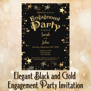 Elegant Black and Gold Engagement Party Invitation