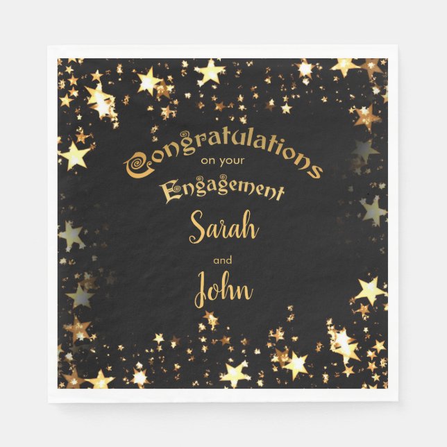 Elegant Black and Gold Engagement Party Napkin (Front)