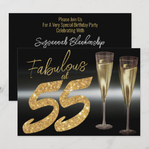 Elegant Black and Gold Fabulous at 55 Party Invitation