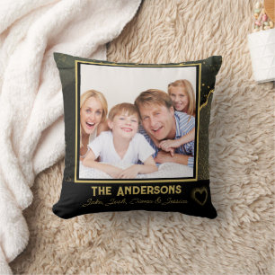 Elegant black and gold Family name and photo  Cushion
