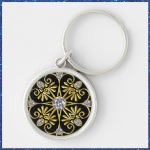 Elegant Black and Gold Faux Diamond Key Ring