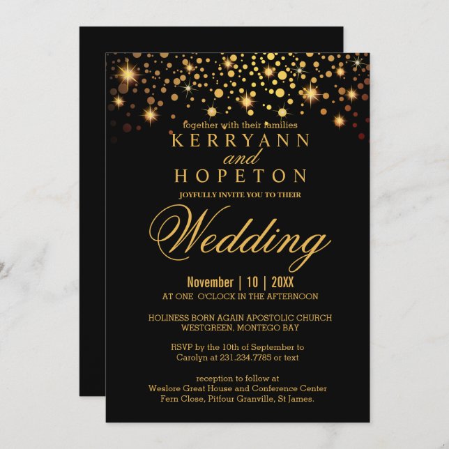 Elegant Black and Gold Faux Foil Dots Invitation (Front/Back)