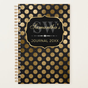 Elegant Black and Gold Faux Foil Polka Dots Planner