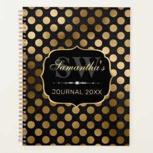 Elegant Black and Gold Faux Foil Polka Dots Planner