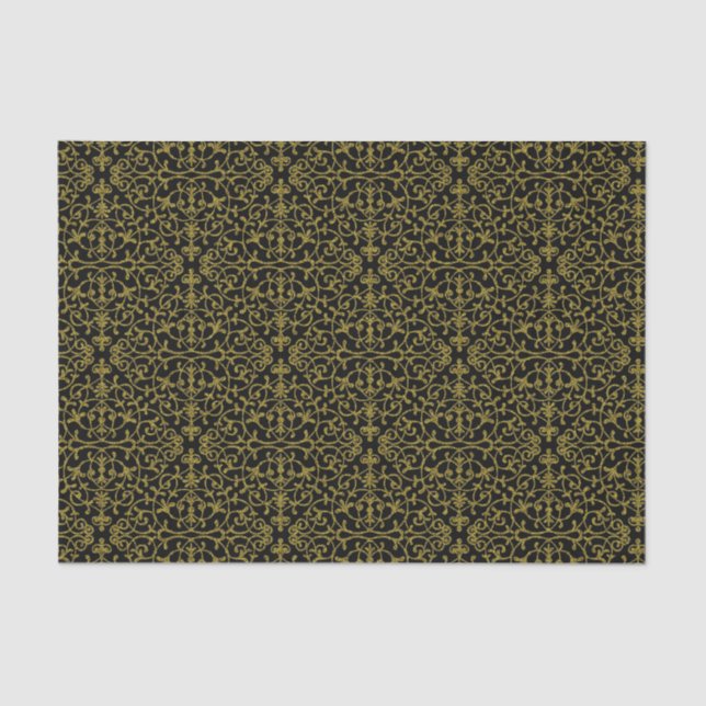 Elegant Black and Gold Filigree Pattern Tissue Paper (Front)