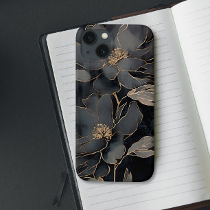 Elegant Black and Gold Floral Art iPhone 13 Case