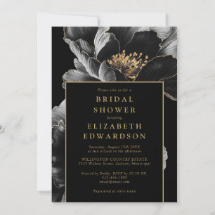 Elegant Black And Gold Floral Chic Bridal Shower Invitation