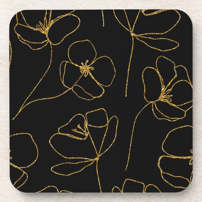 Elegant Black and Gold Floral   Coaster (Front)