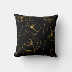Elegant Black and Gold Floral   Cushion
