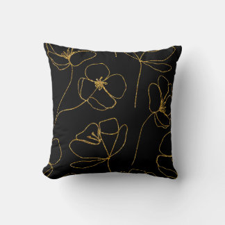 Elegant Black and Gold Floral   Cushion