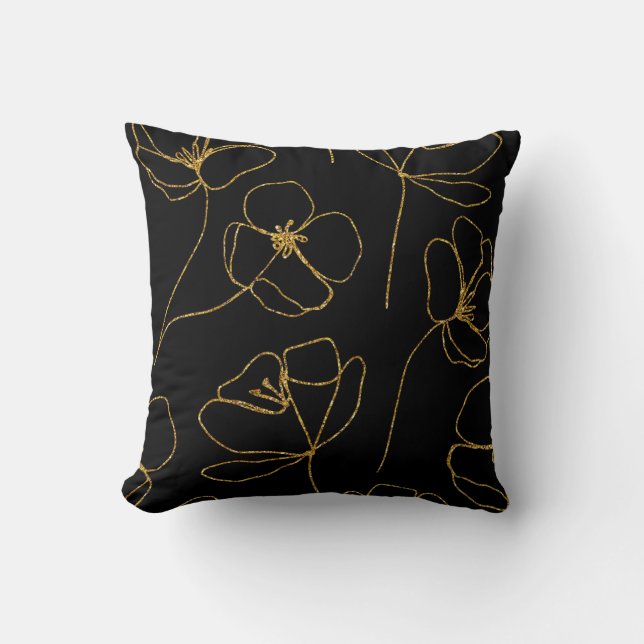 Elegant Black and Gold Floral   Cushion (Front)