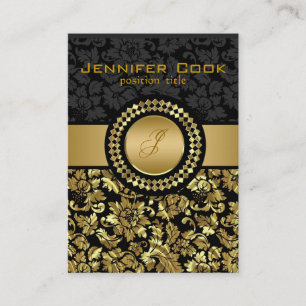 Elegant Black And Gold Floral Damasks Business Card