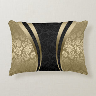 Elegant Black And Gold Floral Damasks Decorative Cushion