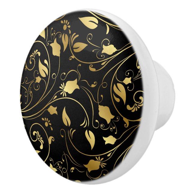 Elegant Black and Gold Floral Drawer Knobs - SRF (Right)