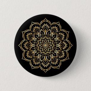 Elegant Black and Gold Floral Mandala Pattern 6 Cm Round Badge